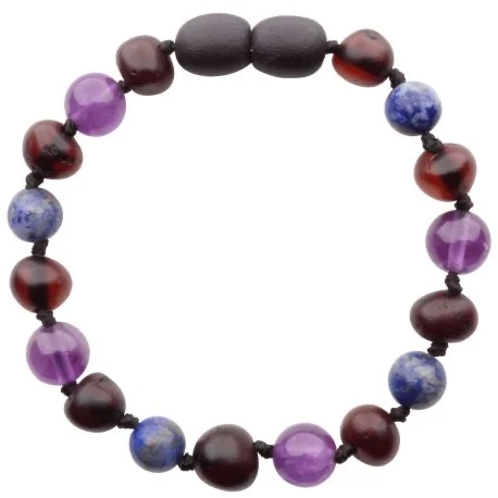 Pulsera Ámbar Cereza Sin Pulir Amatista Lápiz Lazuli